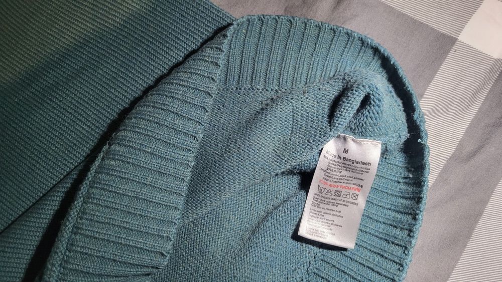 Śliczny sweter męski Threadbare wełna zielony turkus