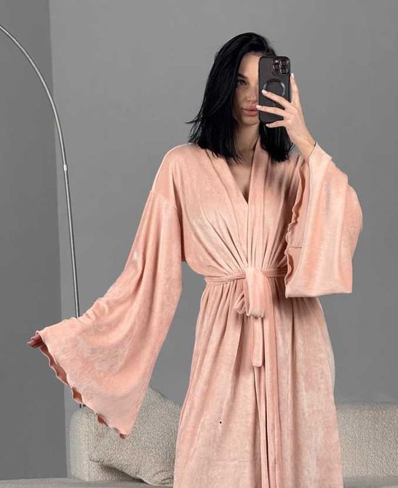 Длинный велюровый халат женский жіночий, приятный к телу