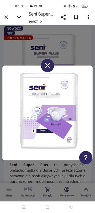 Pampersy seni L na rzepy pieluchomajtki 120 szt.