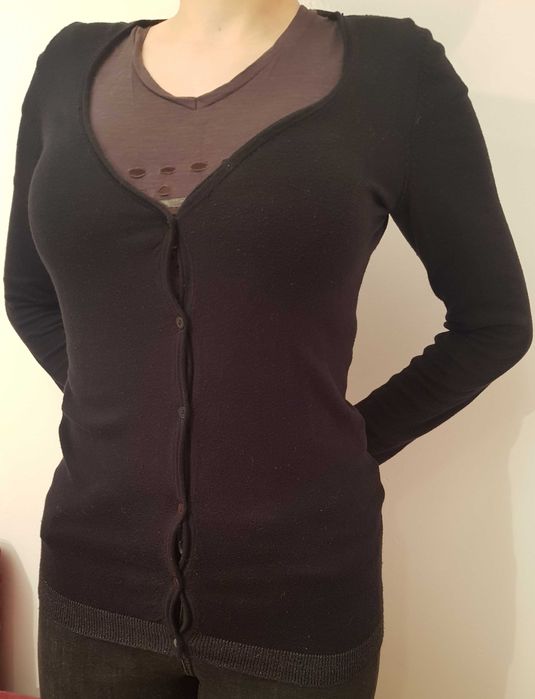 Sweterek sweter cardigan czarny ze srebrnymi wykończeniami Promod S/36
