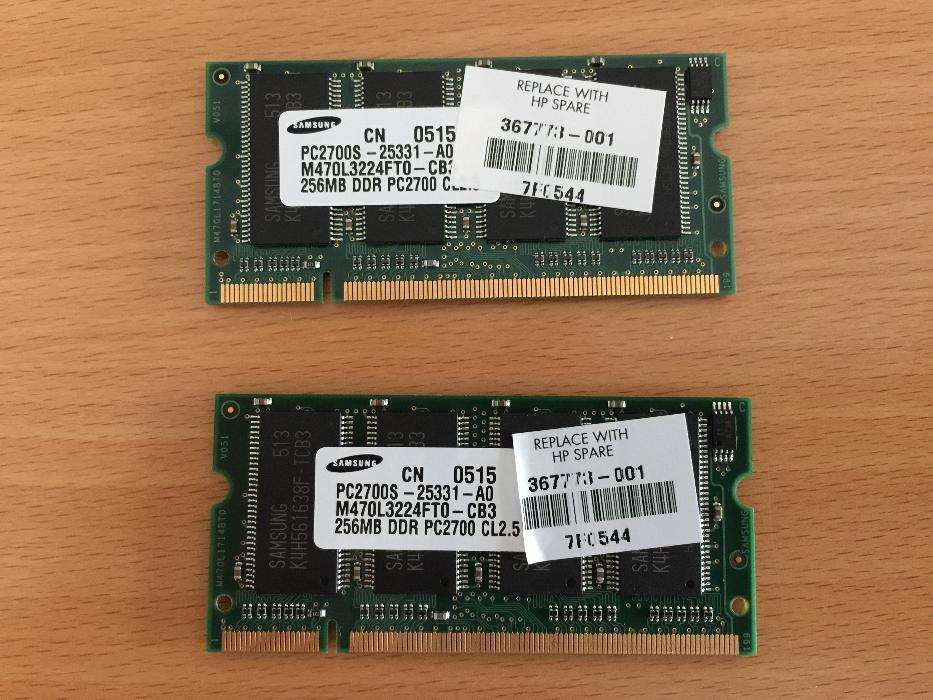 2 Memórias Samsung 256mb DDR PC2700