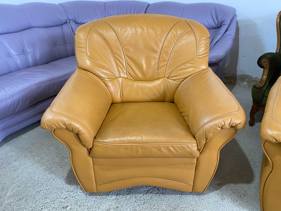 Шкіряний розкладний 3-місний диван+2-місний диван+крісло з нат.шкіри