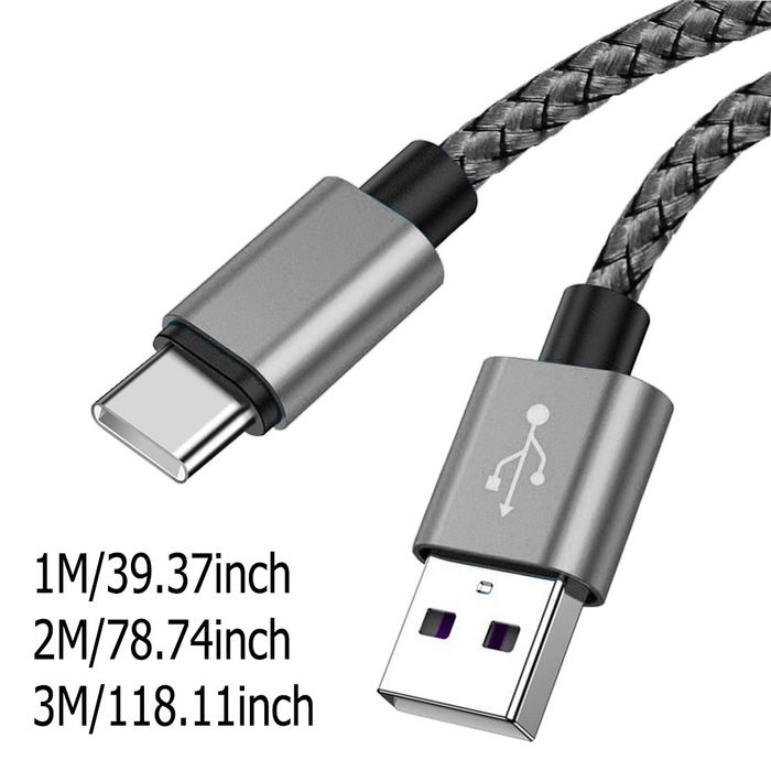 Kabel USB-C do USB Pleciony 2m szary przewód do ładowania 2 metry