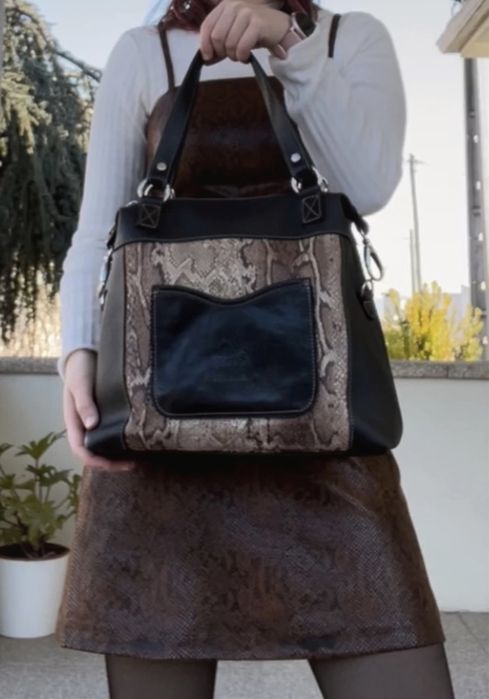 Bolsa Cavalinho Preta e Cobra