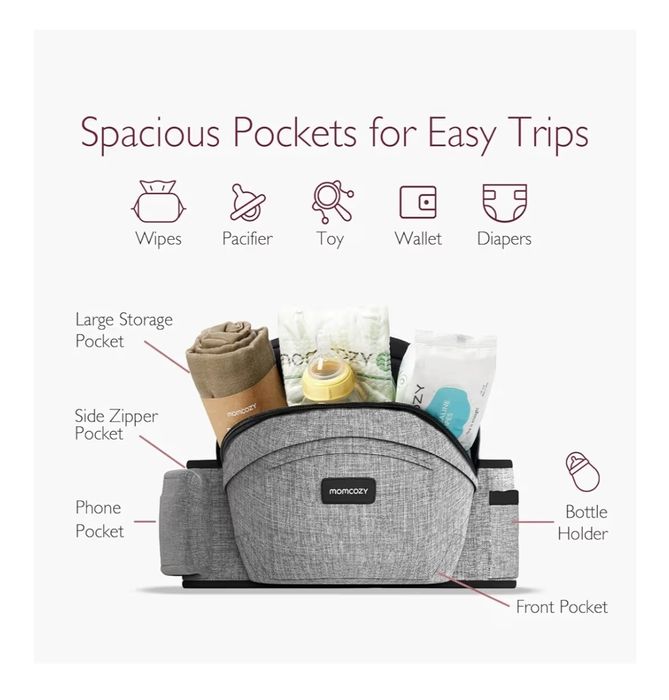 Porta bebés ergonómico e ajustável com bolsa e  assento (de cintura)