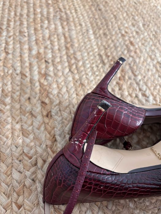 Szpilki Massimo Dutti bordowe, skóra croco, rozmiar 39 — z wadą