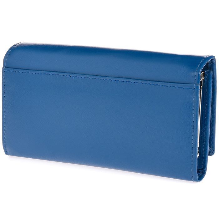 Pojemny portfel damski skórzany niebieski z pudełkiem prezent skóry