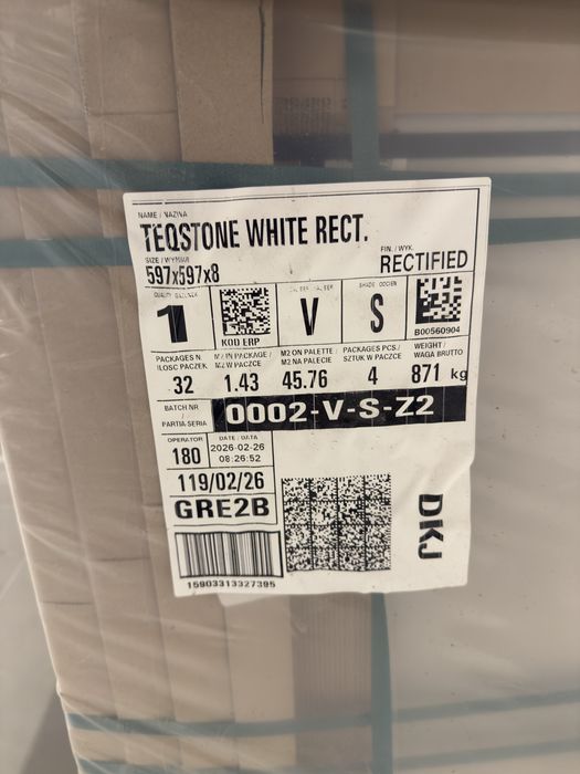 Płytki gresowe TEQSTONE WHITE RECT 60x60 – 57,2 m² – nowe kartony