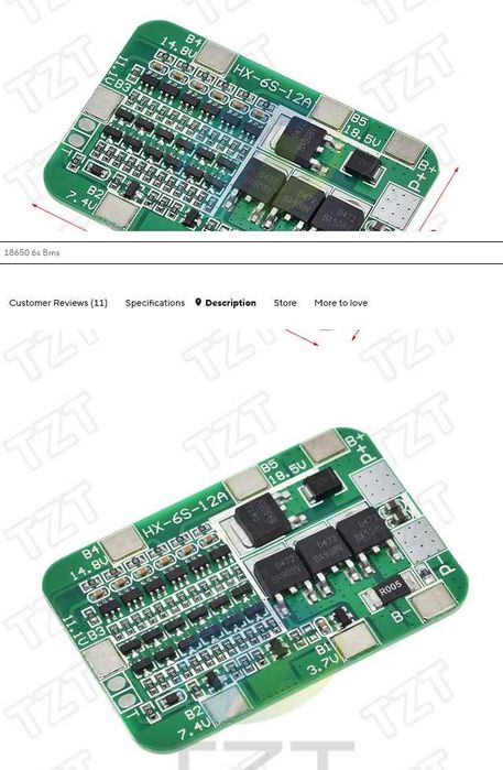 BMS 6S 24V 14A Proteção Bateria 18650