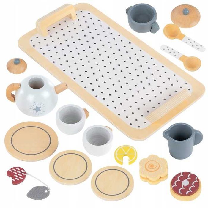 Drewniany zestaw do herbaty dla dzieci Kinderplay z tacą
