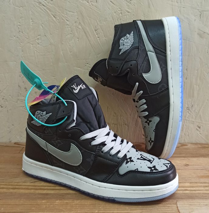 Nike Air Louis Vuitton кроссовки унисекс высокие кожаные черно серые