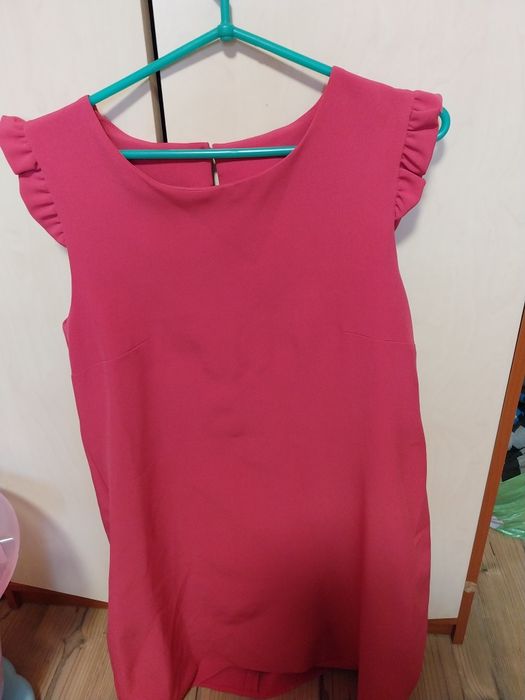 Sukienka fuksja r.M/L z uroczą kokardką róż kobieca wesele chrzciny