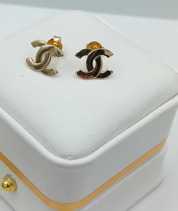 Złote kolczyki chanel  585 wkrętki Sztyft Powystawowe/ Fajne Okazje