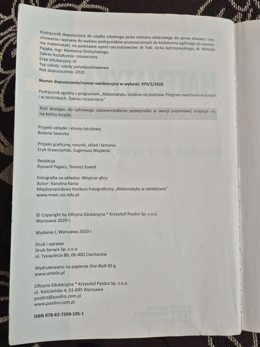 Matematyka 2, podręcznik do liceów i techników, zakres rozszerzony