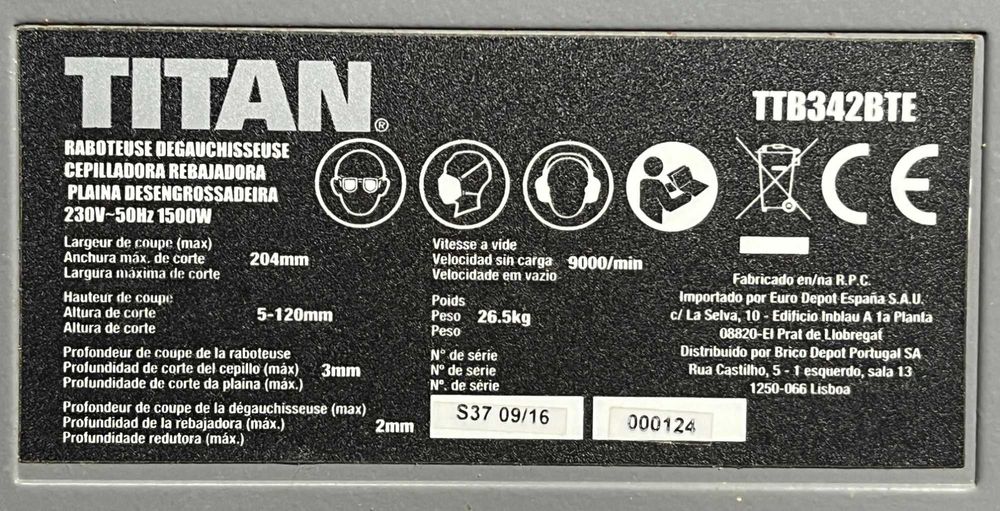 Plaina estacionária 1500 W TITAN 204mm