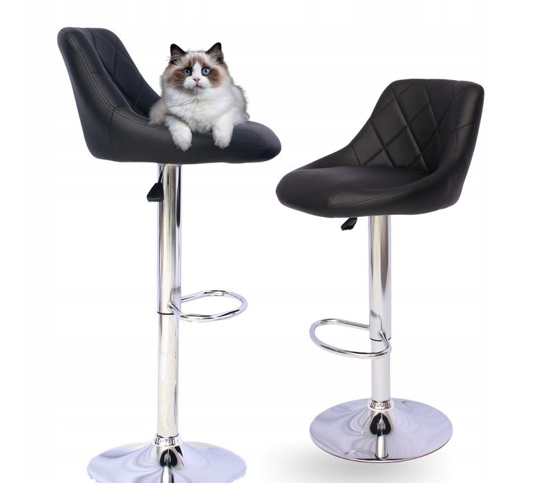 Hoker 1 Krzesło Barowe Obrotowe Skóra Loftowy Czarny Pikowany Stołek