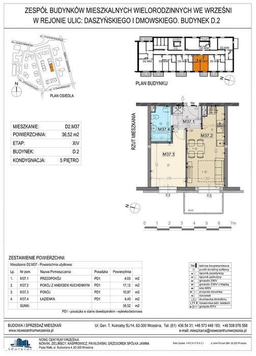 Mieszkanie D2.M37 - 36,52 m² | V piętro | 2 pokoje