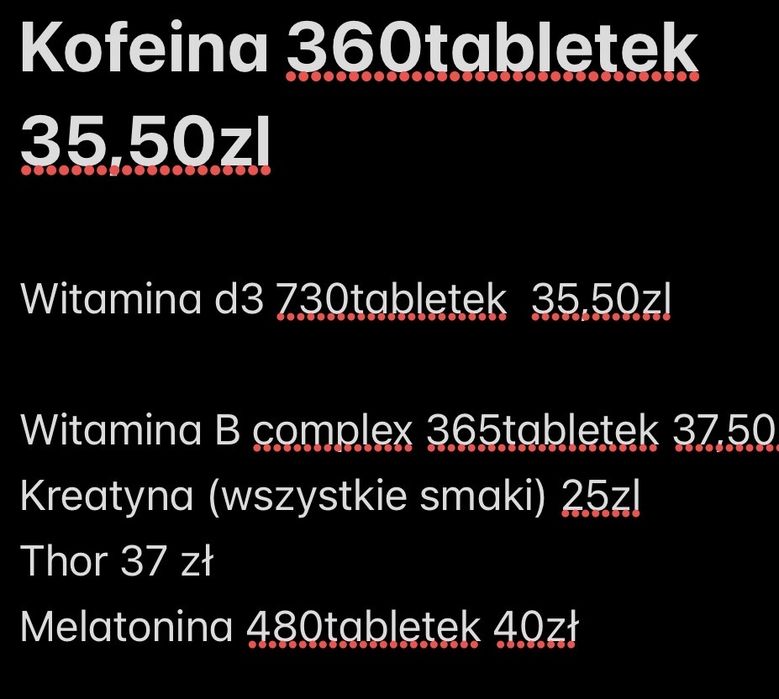 Kofeina, Thor, Witamina D3, Witamina B, Melatonina, Kreatyna