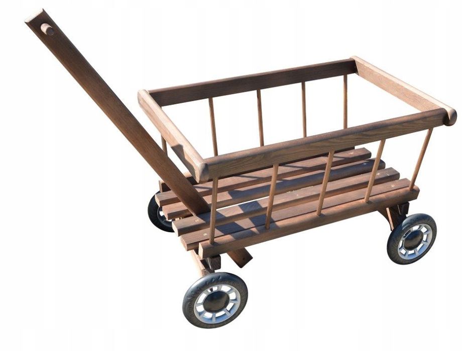 Drewniany Wózek Duży Z Rączką Skrętne Koła