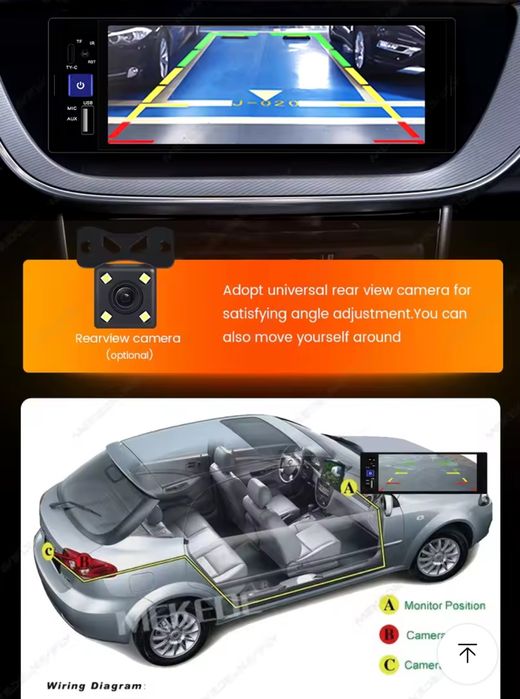 Radio 1 din com ecrã + kit marcha atrás novo