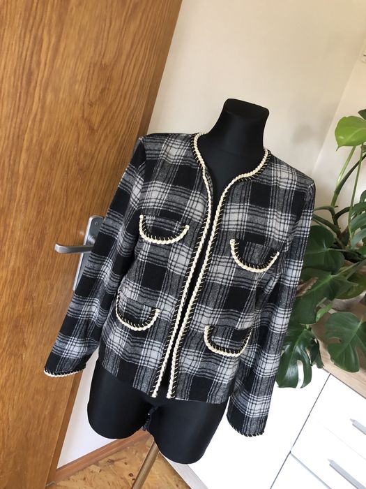 Mod Style 40 L żakiet marynarka kratka szary obszycia złote