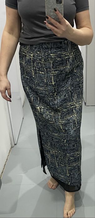 Granatowa spódnica kremowe wzory maxi l-xl