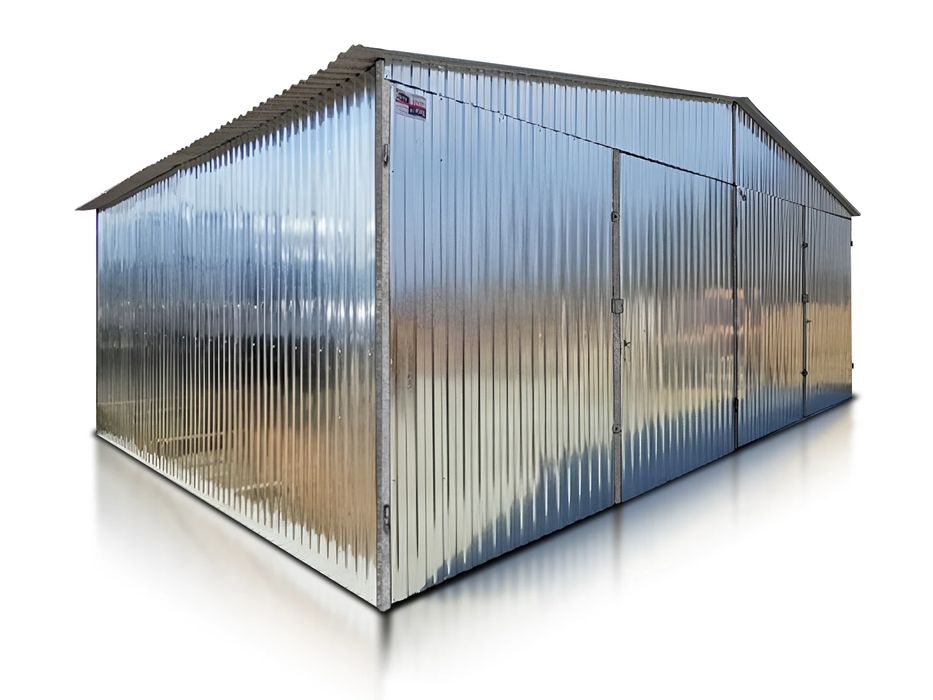 Garaż blaszany dwustanowiskowy 6x6 m - Dach dwuspadowy, Brama dwuskrzy