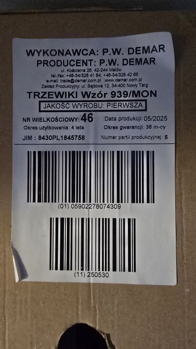 Buty wojskowe trzewiki wzór 939 mon 46 30 cm