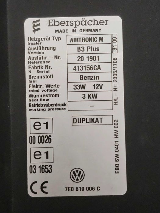 Webasto Airtronic M 33W 12V 3KW