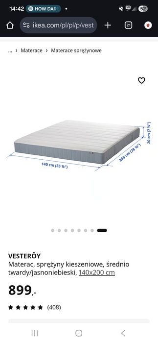Materac ikea 140 x 200 używany sprężynowy
