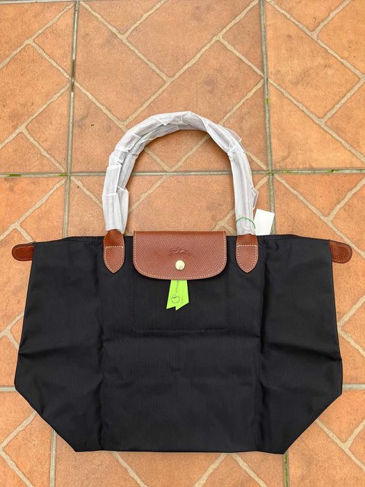 Longchamp Le Pliage, Preta e Castanha, Tamanho L