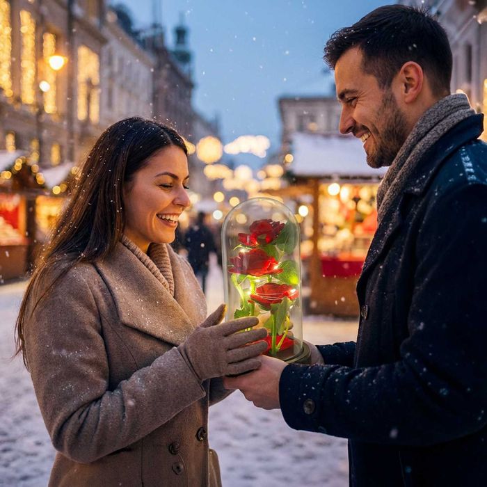 Prezent Na Walentynki Wieczna Róża 3 Róże Led + Baterie + Pudełko