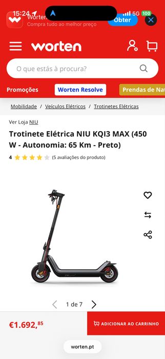 Trotinete Elétrica NIU KQI3 MAX | 65 Km - Preto