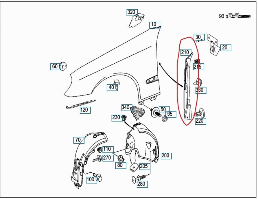 Пильовик / захист переднього правого крила Mercedes E-Class W211 (A2118890425) б/в