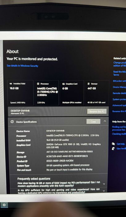 Dell Alienware 15 R3 i5-7300HQ/GTX 1060(6 GB)/16 GB RAM/SSD 512GB