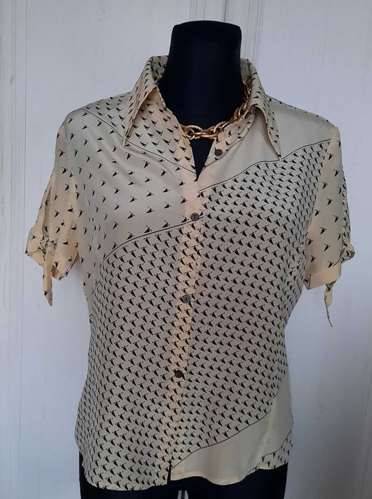 100% Jedwab Diana Gallesi nowa elegancka bluzka koszula beż ecru M M/L
