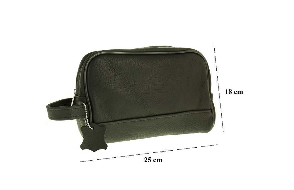 Duża czarna męska kosmetyczka skórzana pojemna skóra naturalna