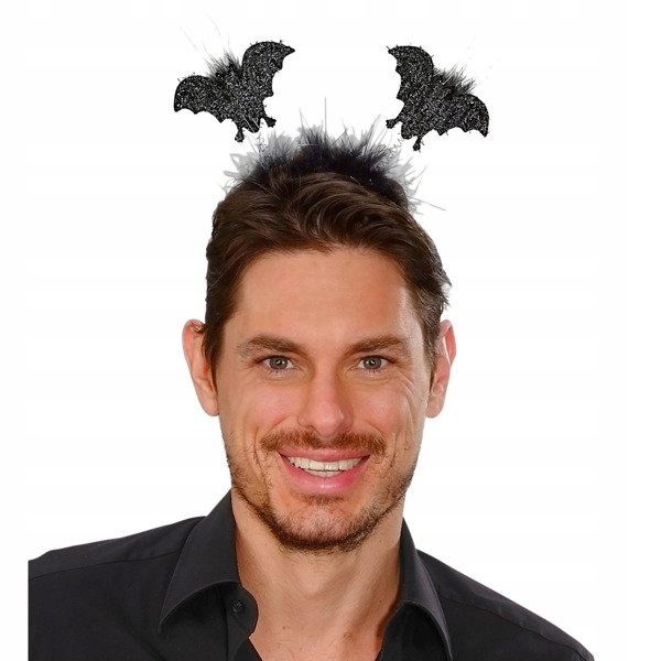 Opaska do włosów Halloween z nietoperzami, czarna, elastyczna