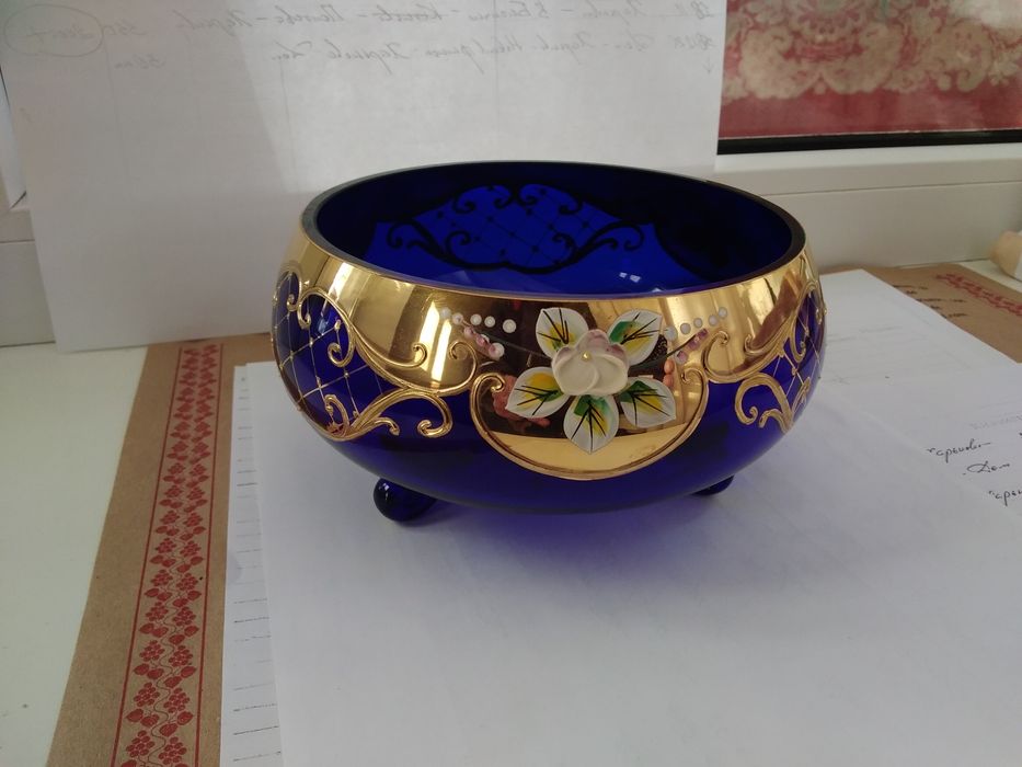 Ваза конфетница Богемия сусальное золото