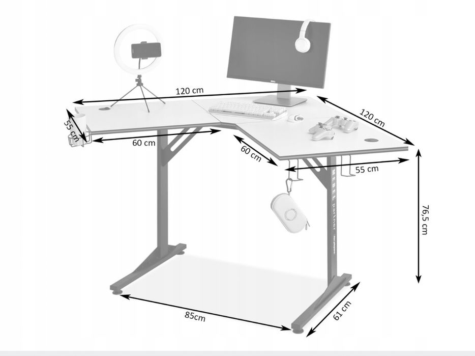 Nowe narożne biurko gamingowe 120x120x76,5