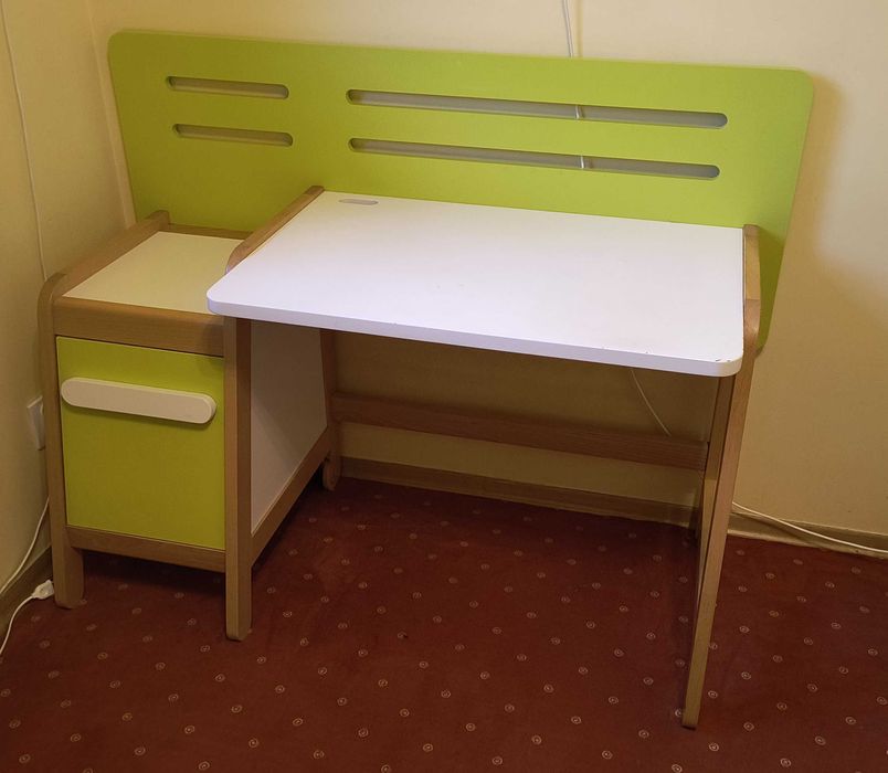 Biurko Timoore Simple zielone, mocne, z drewna bukowego, stan b. dobry