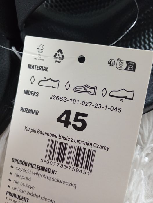 Klapki męskie czarne Kubota rozmiar 45