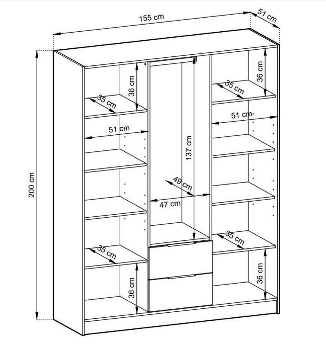 Szafa Lamele 155cm opcja lustro/nadstawka/kaszmir artisan szary grafit
