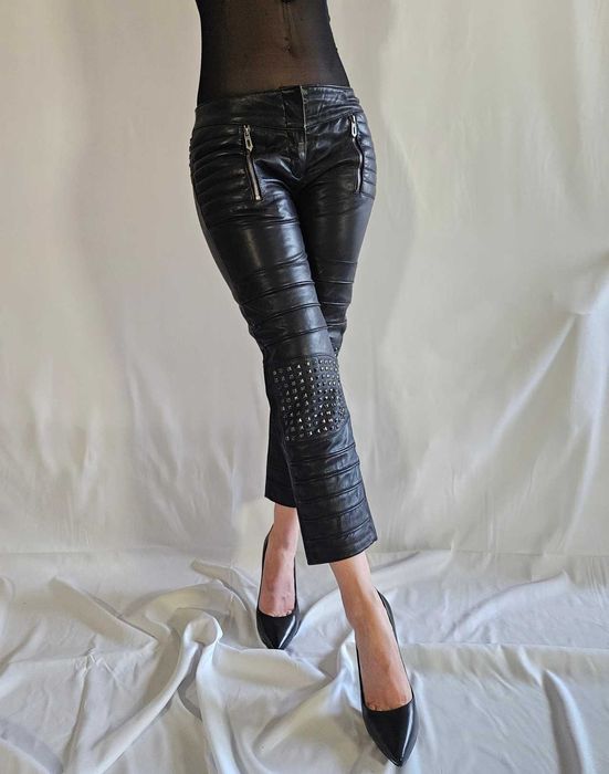 Spodnie skórzane Faith Connexion skóra naturalna ćwieki premium