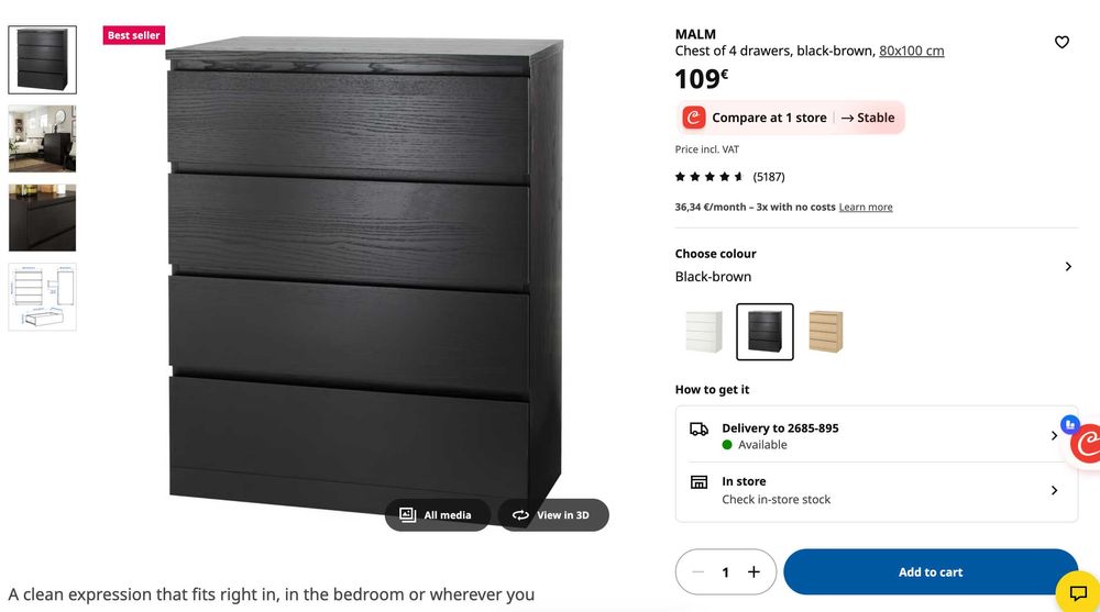 2x Cómoda Malm 4 gavetas + Vidro