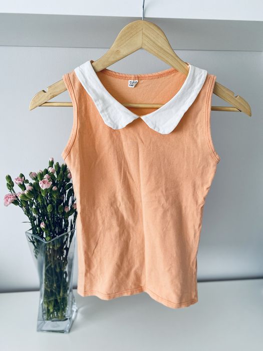 Pomarańczowa koszulka bez rękawów na lato z kołnierzykiem