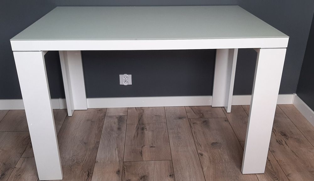 Stoł biały połysk z mleczną szybą 120x80x75