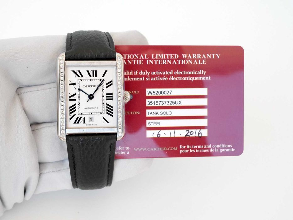 Cartier Tank Solo XL White Dial Diamond Bezel Automatic