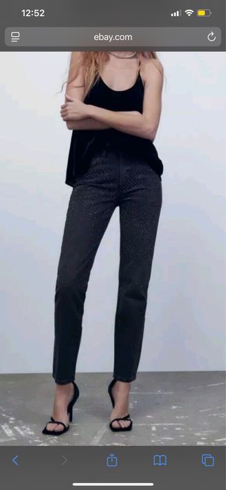 Жіночі графітові джинси Zara mom з камінцями