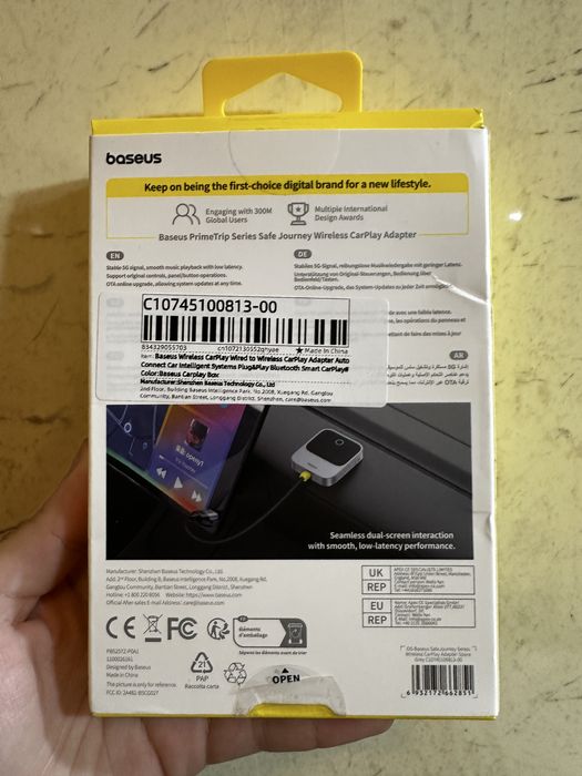 Adaptador Wireless CarPlay Baseus Prime Trip - Sem Fios (Como Novo)